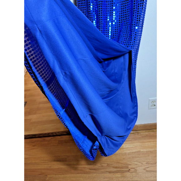 1990's LA Glow Blue Metallic Blingy Sequined Zipper Dress Gown Juniors 9/10 Prom - Picture 8 of 13